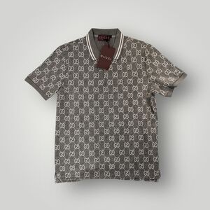 Gucci Grey/White GG Monogram Polo Shirt - X-Large